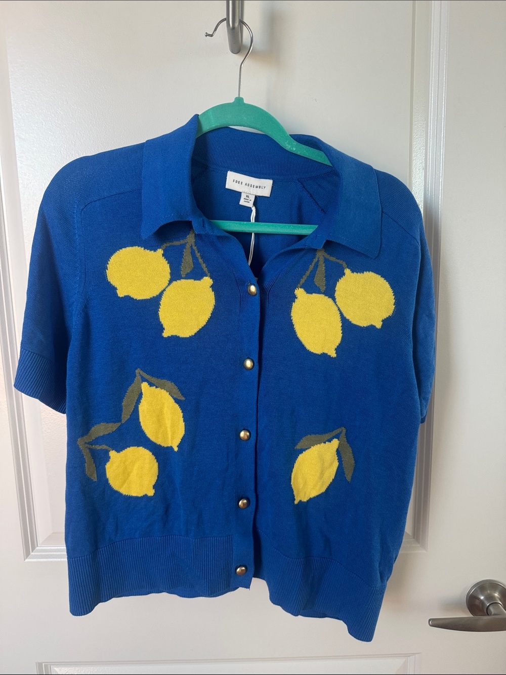 Blue Lemon-Print Short-Sleeve Cardigan - Picture 2 of 9